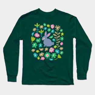 BUNNY RABBIT Cute Baby Animal with Flowers in Pastel Lavender Purple - Kids Easter Spring and 2023 Year of the Rabbit - UnBlink Studio by Jackie Tahara Long Sleeve T-Shirt